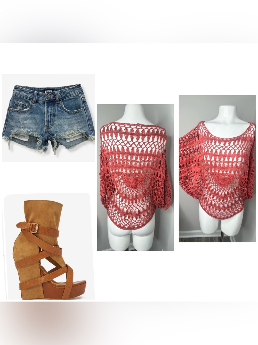 Open Crochet Dolman Tunic in deep Coral- small